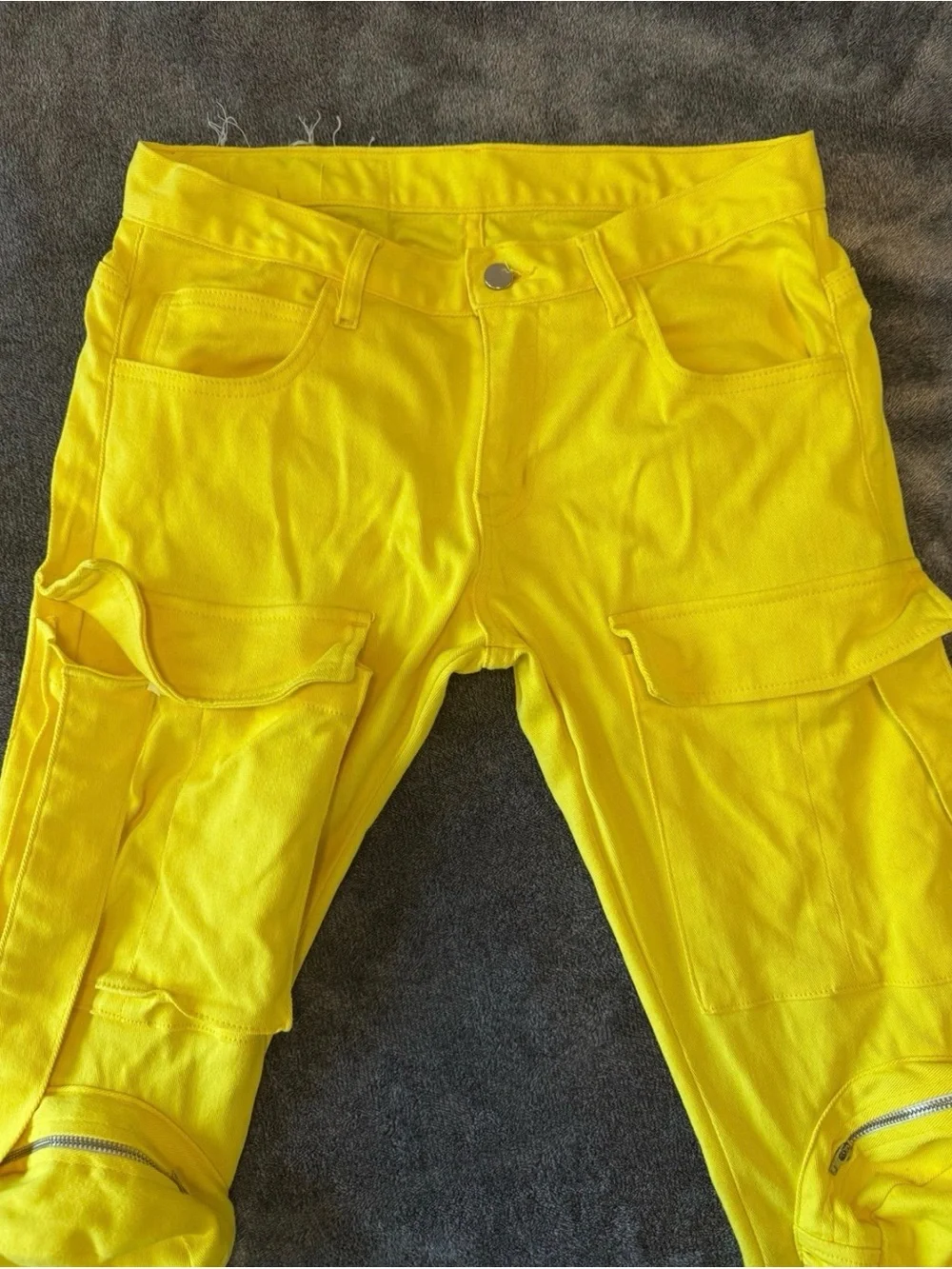 Cliche Jeanius Studios Yellow Cargo Pants Mens 30 Lil Durk Stacked Denim Jeans